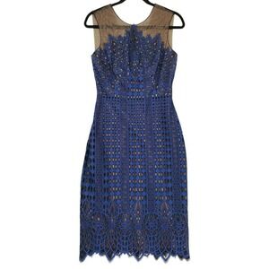 BCBGMAXAZRIA Lace Sheath Dress 2 Belila Blue Geometric Illusion Cocktail Wedding